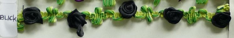 Blumenband Satin+Rosen 15mm (10 m), Schwarz